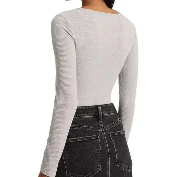 NEW- Express- Fitted Ribbed Long Sleeve Cutout Bodysuit - Picture 2 of 2